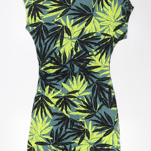 Principles Womens Green Viscose A-Line Size 12 Round Neck - Leaf Print