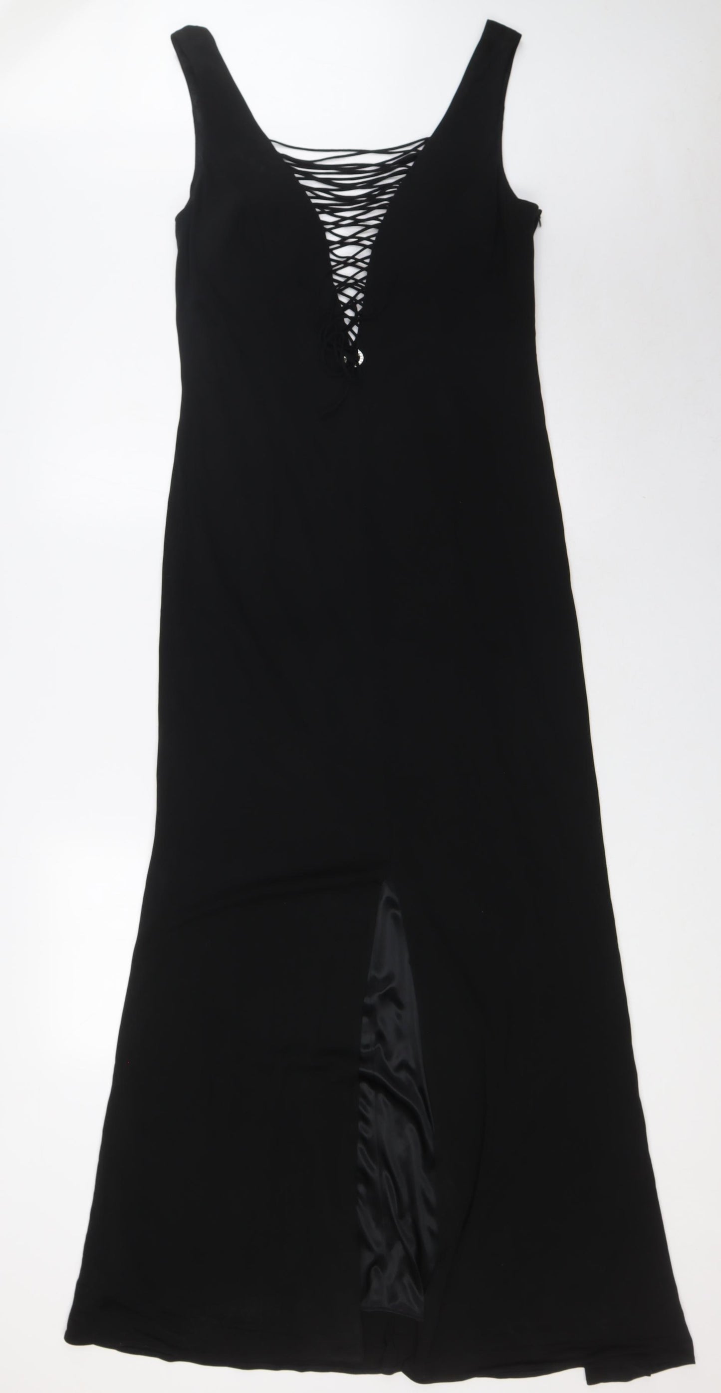 Frank Usher Womens Black Rayon A-Line Size 14 V-Neck Zip - Evening Wear