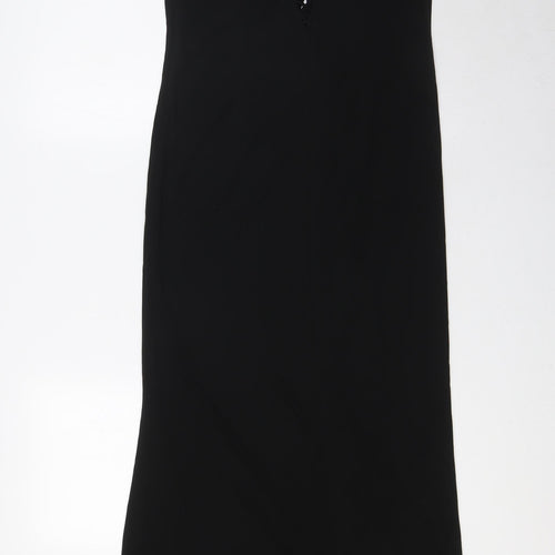 Frank Usher Womens Black Rayon A-Line Size 14 V-Neck Zip - Evening Wear