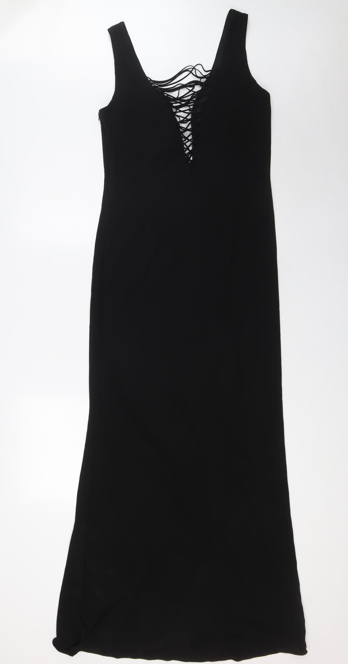 Frank Usher Womens Black Rayon A-Line Size 14 V-Neck Zip - Evening Wear