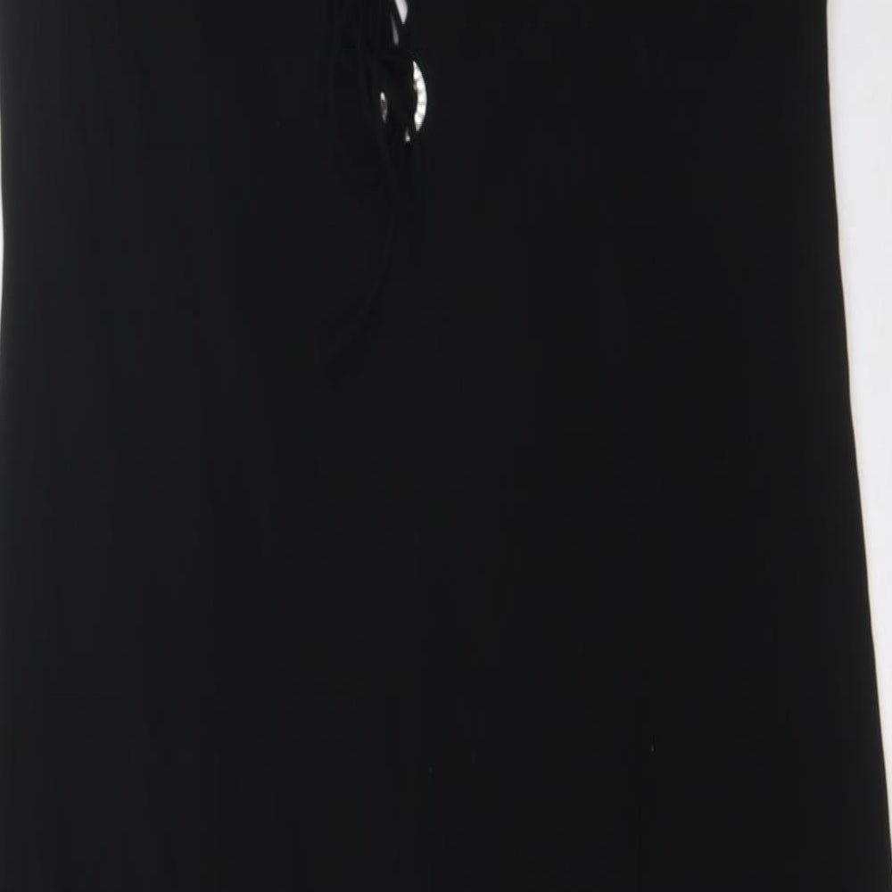Frank Usher Womens Black Rayon A-Line Size 14 V-Neck Zip - Evening Wear