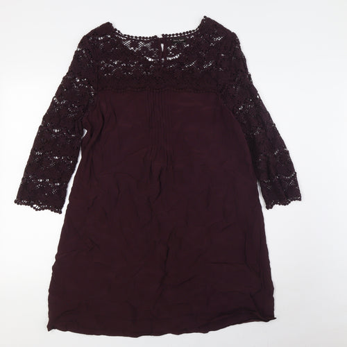 Phase Eight Womens Purple Viscose A-Line Size 12 Round Neck Button - Crochet Sleeves