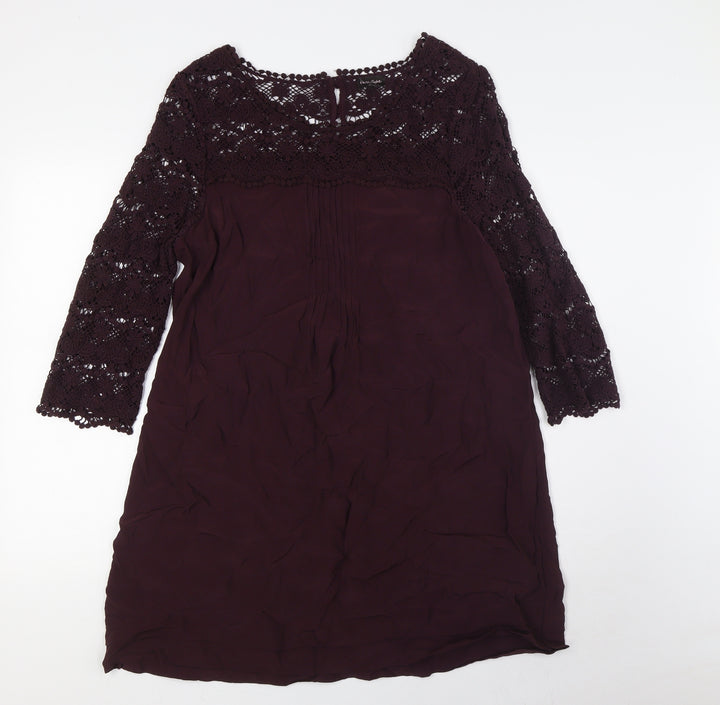 Phase Eight Womens Purple Viscose A-Line Size 12 Round Neck Button - Crochet Sleeves