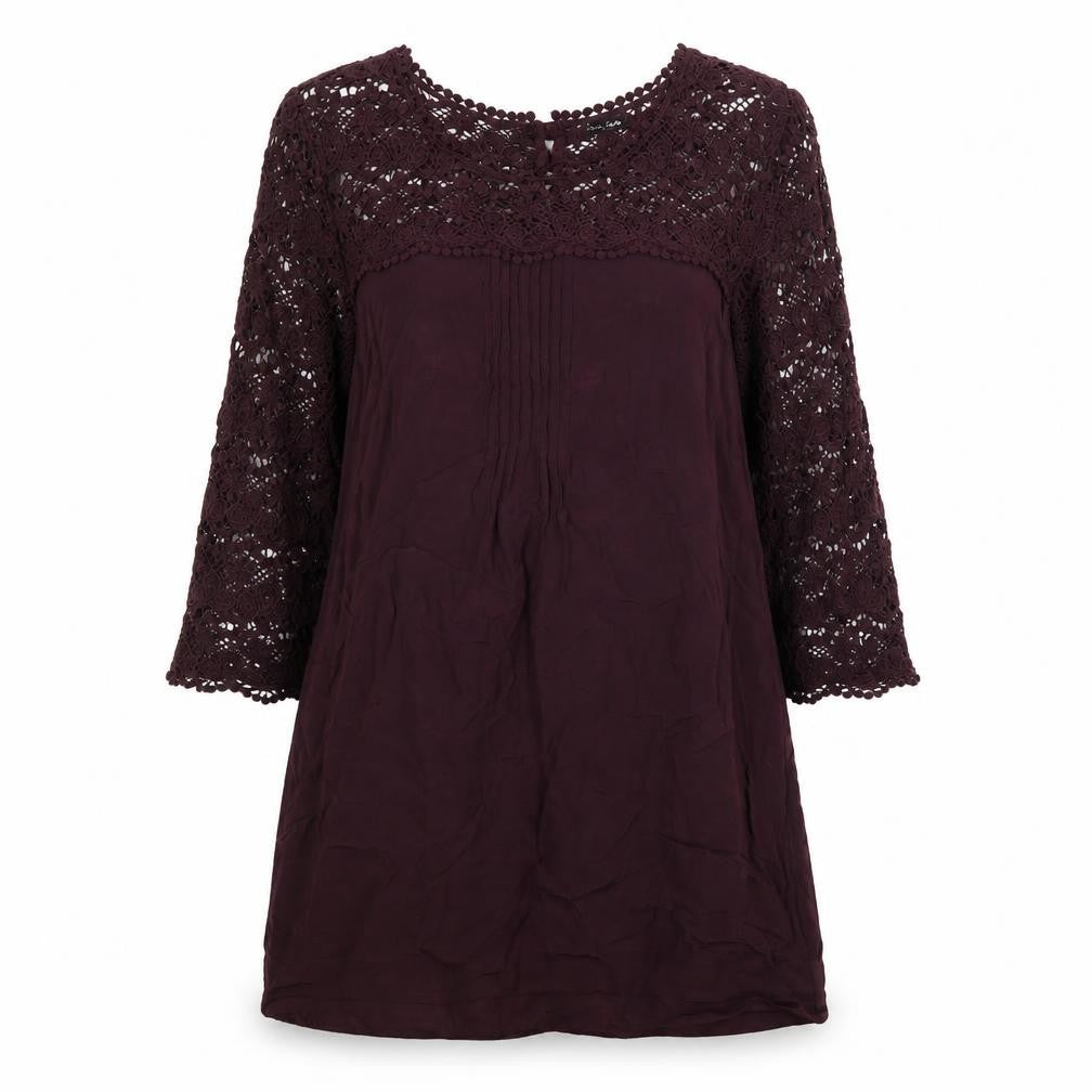Phase Eight Womens Purple Viscose A-Line Size 12 Round Neck Button - Crochet Sleeves