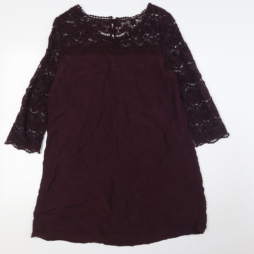 Phase Eight Womens Purple Viscose A-Line Size 12 Round Neck Button - Crochet Sleeves