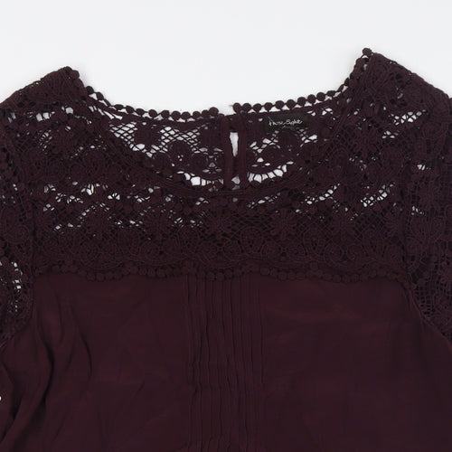 Phase Eight Womens Purple Viscose A-Line Size 12 Round Neck Button - Crochet Sleeves