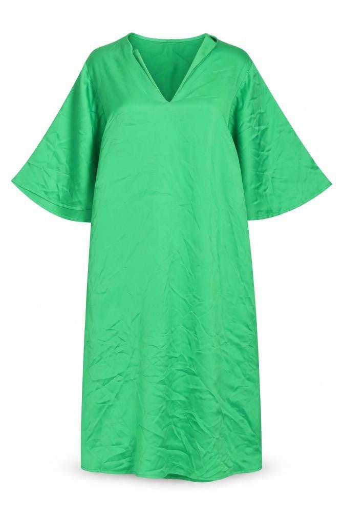Front view of Zara women’s green polyester a-line, size M, v-neck