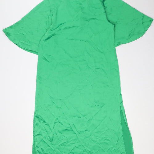 Zara Womens Green Polyester A-Line Size M V-Neck