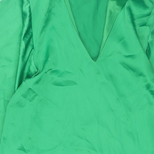 Zara Womens Green Polyester A-Line Size M V-Neck
