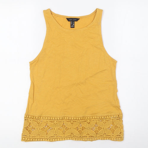 New Look Womens Yellow Cotton Basic Tank Size 6 Scoop Neck - Detailed Hem