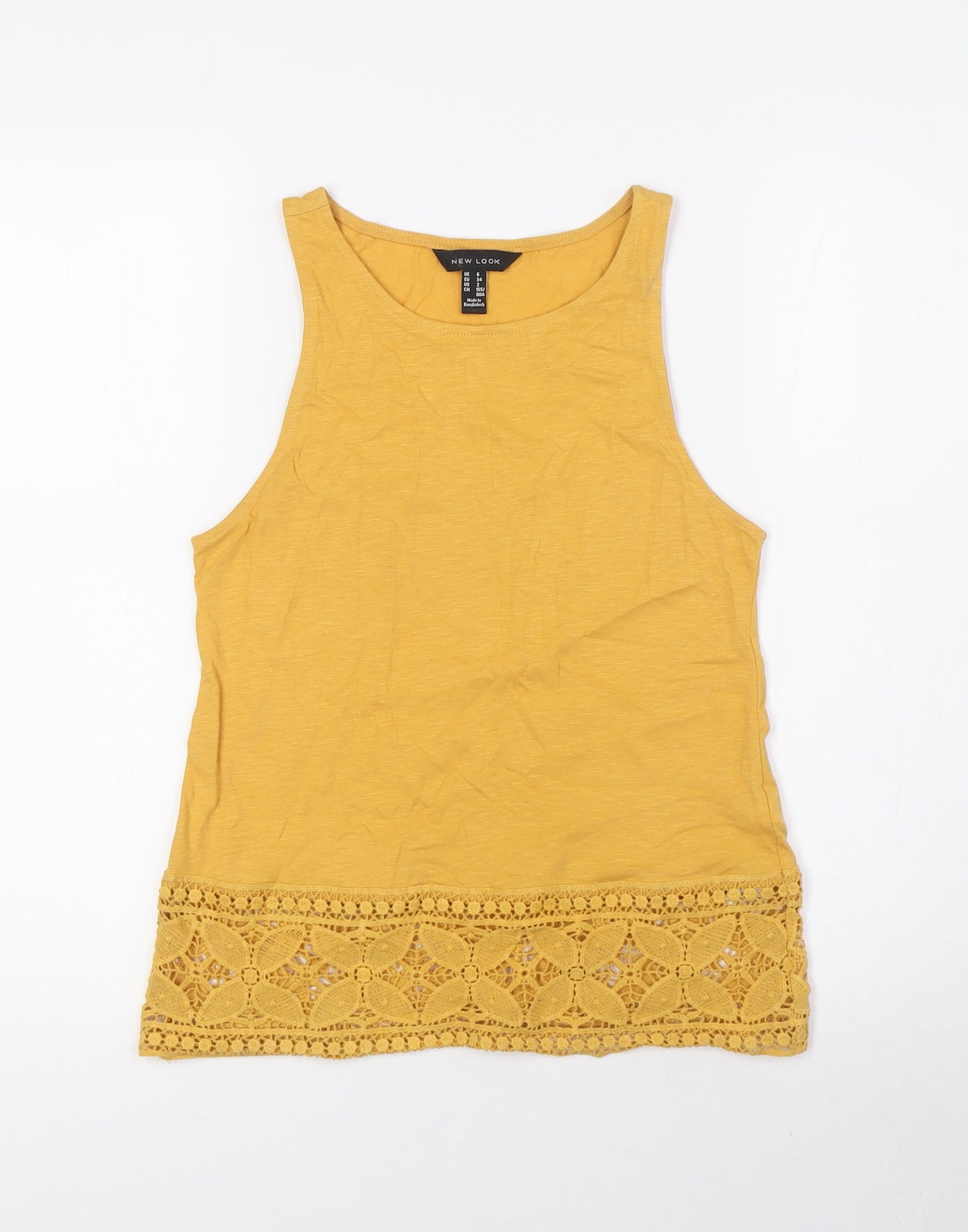New Look Womens Yellow Cotton Basic Tank Size 6 Scoop Neck - Detailed Hem