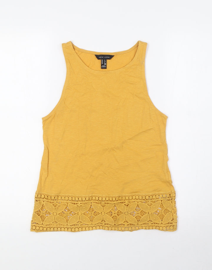 New Look Womens Yellow Cotton Basic Tank Size 6 Scoop Neck - Detailed Hem