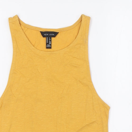 New Look Womens Yellow Cotton Basic Tank Size 6 Scoop Neck - Detailed Hem