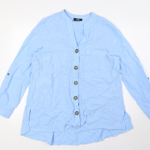 Wallis Womens Blue Viscose Basic Button-Up Size 12 V-Neck - Pocket