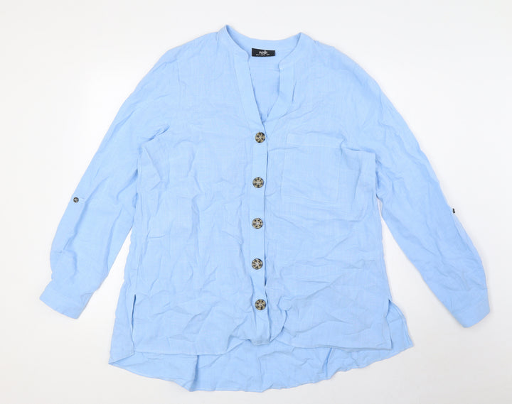 Wallis Womens Blue Viscose Basic Button-Up Size 12 V-Neck - Pocket