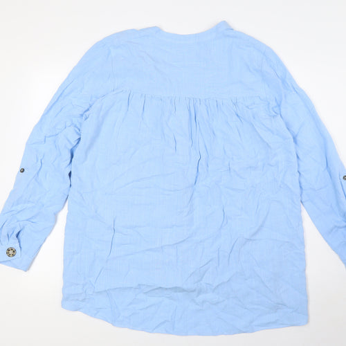 Wallis Womens Blue Viscose Basic Button-Up Size 12 V-Neck - Pocket