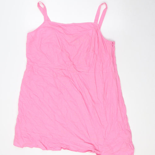Marks and Spencer Womens Pink Linen A-Line Size 20 Square Neck Zip