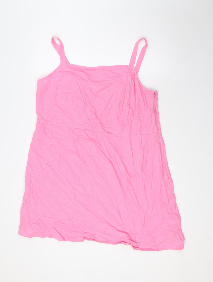 Marks and Spencer Womens Pink Linen A-Line Size 20 Square Neck Zip