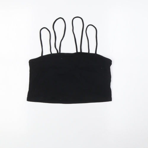 Topshop Womens Black Viscose Cropped Tank Size S Scoop Neck - Ribbed