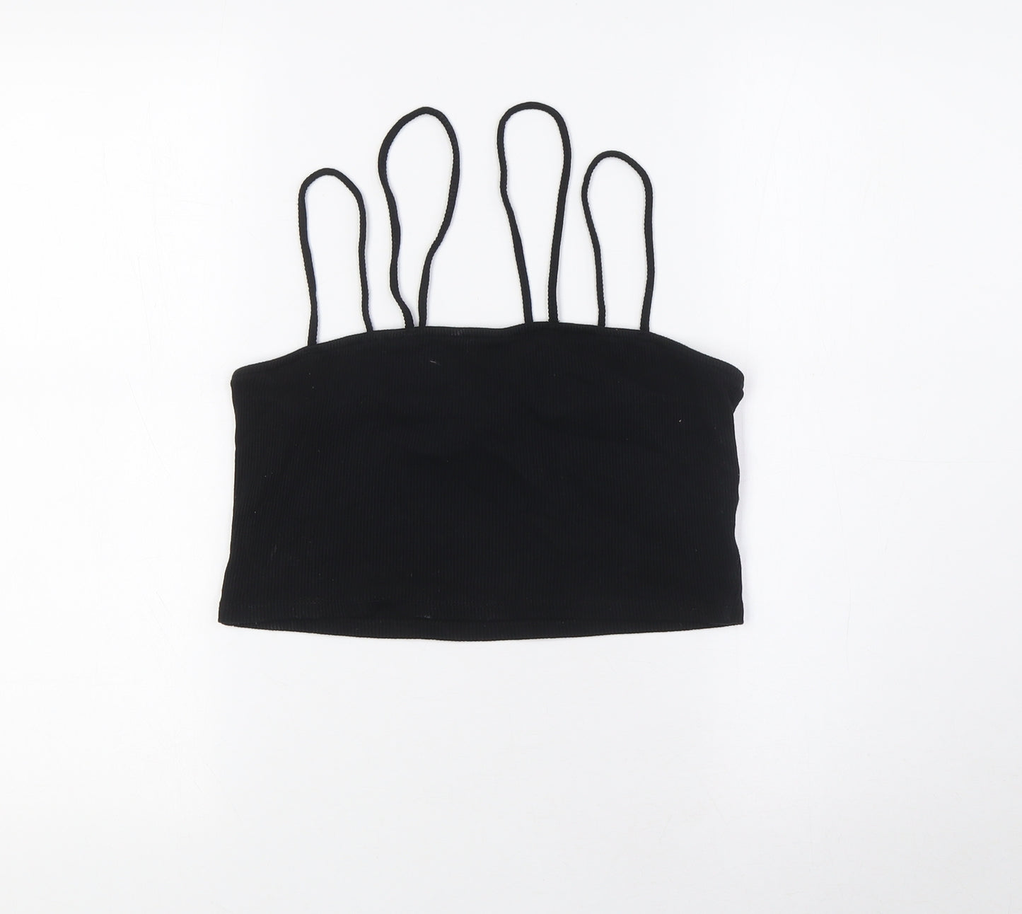 Topshop Womens Black Viscose Cropped Tank Size S Scoop Neck - Ribbed