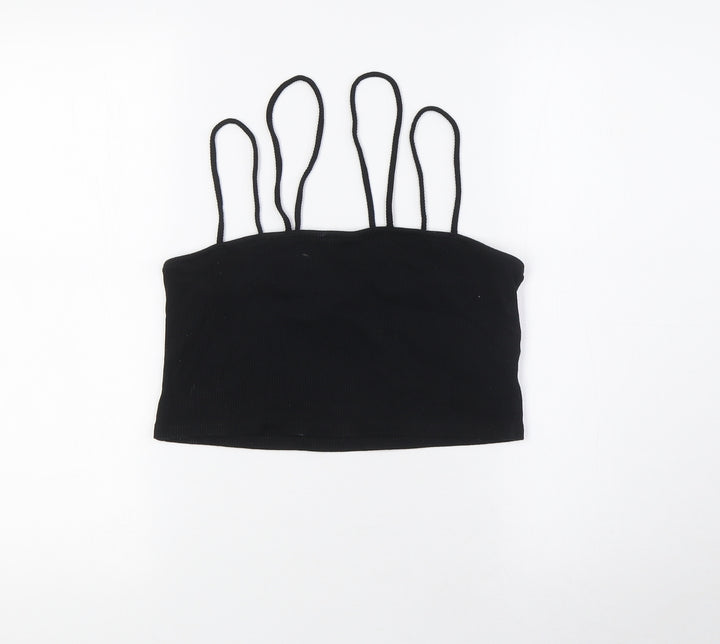 Topshop Womens Black Viscose Cropped Tank Size S Scoop Neck - Ribbed