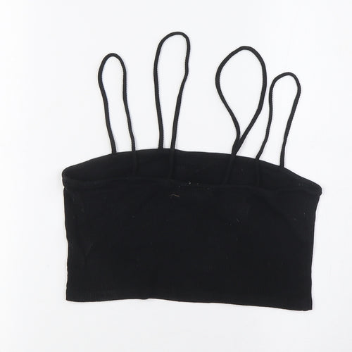 Topshop Womens Black Viscose Cropped Tank Size S Scoop Neck - Ribbed
