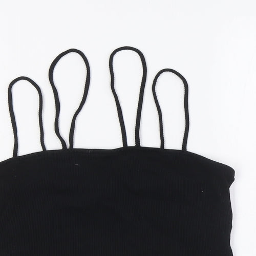 Topshop Womens Black Viscose Cropped Tank Size S Scoop Neck - Ribbed