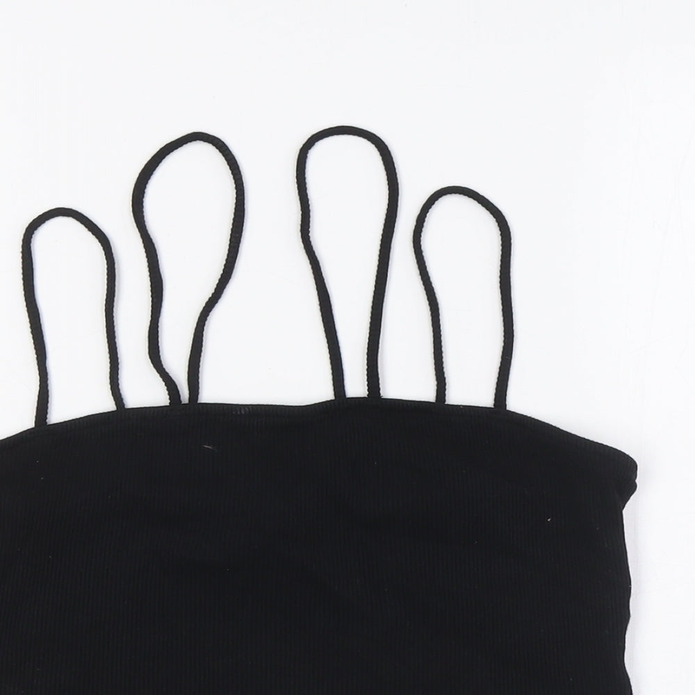 Topshop Womens Black Viscose Cropped Tank Size S Scoop Neck - Ribbed