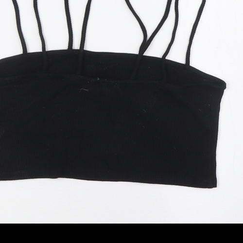 Topshop Womens Black Viscose Cropped Tank Size S Scoop Neck - Ribbed
