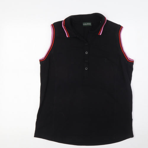 GOLFINO Womens Black Modal Basic Polo Size 18 Collared Button