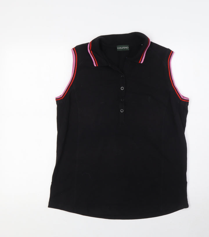 GOLFINO Womens Black Modal Basic Polo Size 18 Collared Button