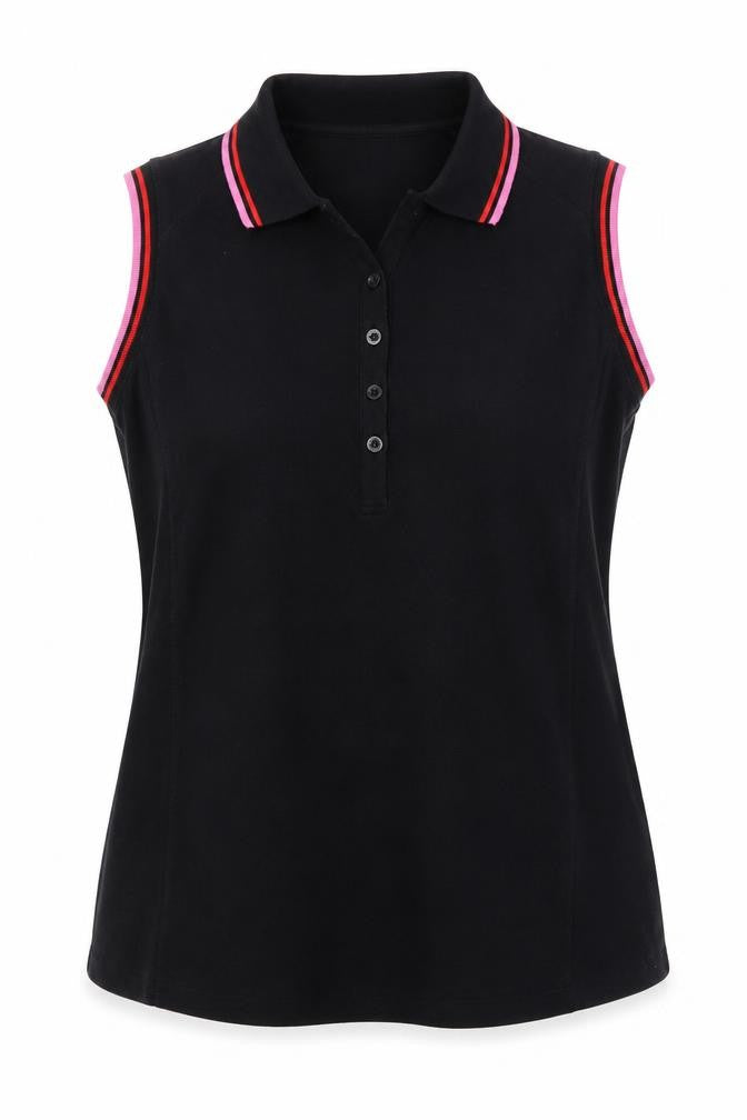 GOLFINO Womens Black Modal Basic Polo Size 18 Collared Button