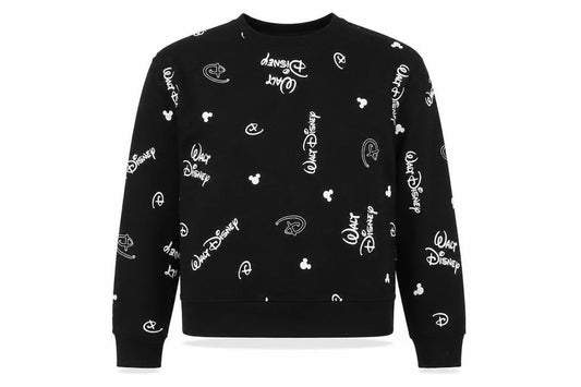 Front view of Disney women’s black polyester pullover sweatshirt, size S