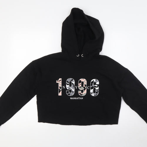 915 Generation Girls Black Polyester Pullover Hoodie Size 12-13 Years - Cropped 1996 NYC