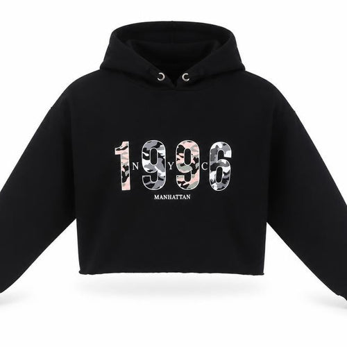 915 Generation Girls Black Polyester Pullover Hoodie Size 12-13 Years - Cropped 1996 NYC
