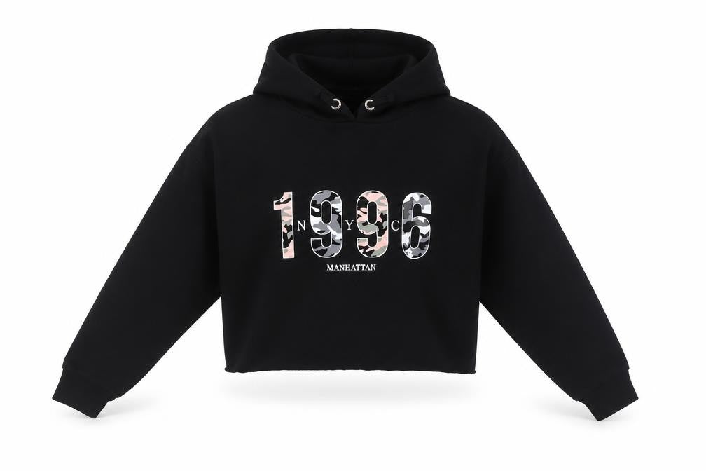 915 Generation Girls Black Polyester Pullover Hoodie Size 12-13 Years - Cropped 1996 NYC