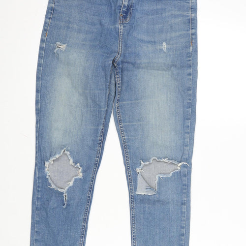 Topshop Womens Blue Cotton Blend Straight Jeans Size 30 in L30 in Regular Zip