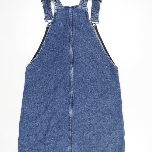 New Look Womens Blue Cotton Pinafore/Dungaree Dress Size 6 Square Neck Snap - Ajustable Straps