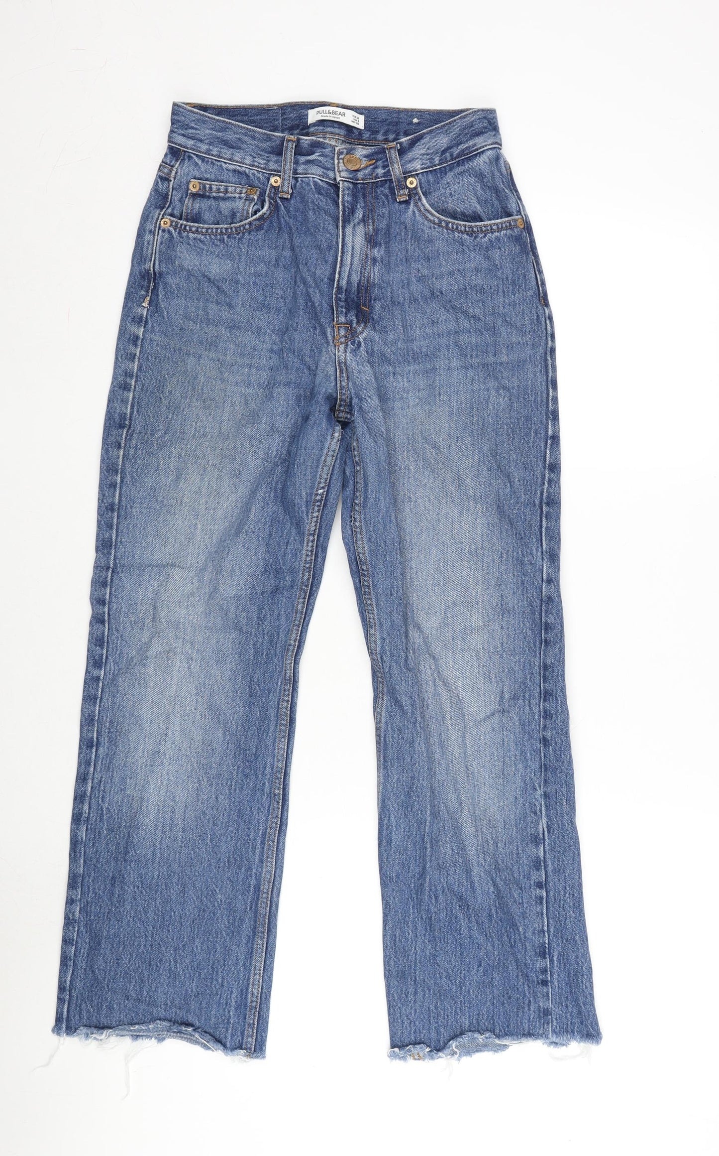 Pull&Bear Womens Blue Cotton Cropped Jeans Size 8 L25 in Regular Zip - Raw Hem