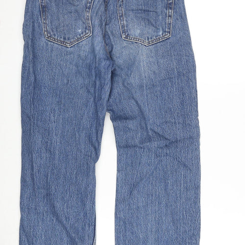 Pull&Bear Womens Blue Cotton Cropped Jeans Size 8 L25 in Regular Zip - Raw Hem