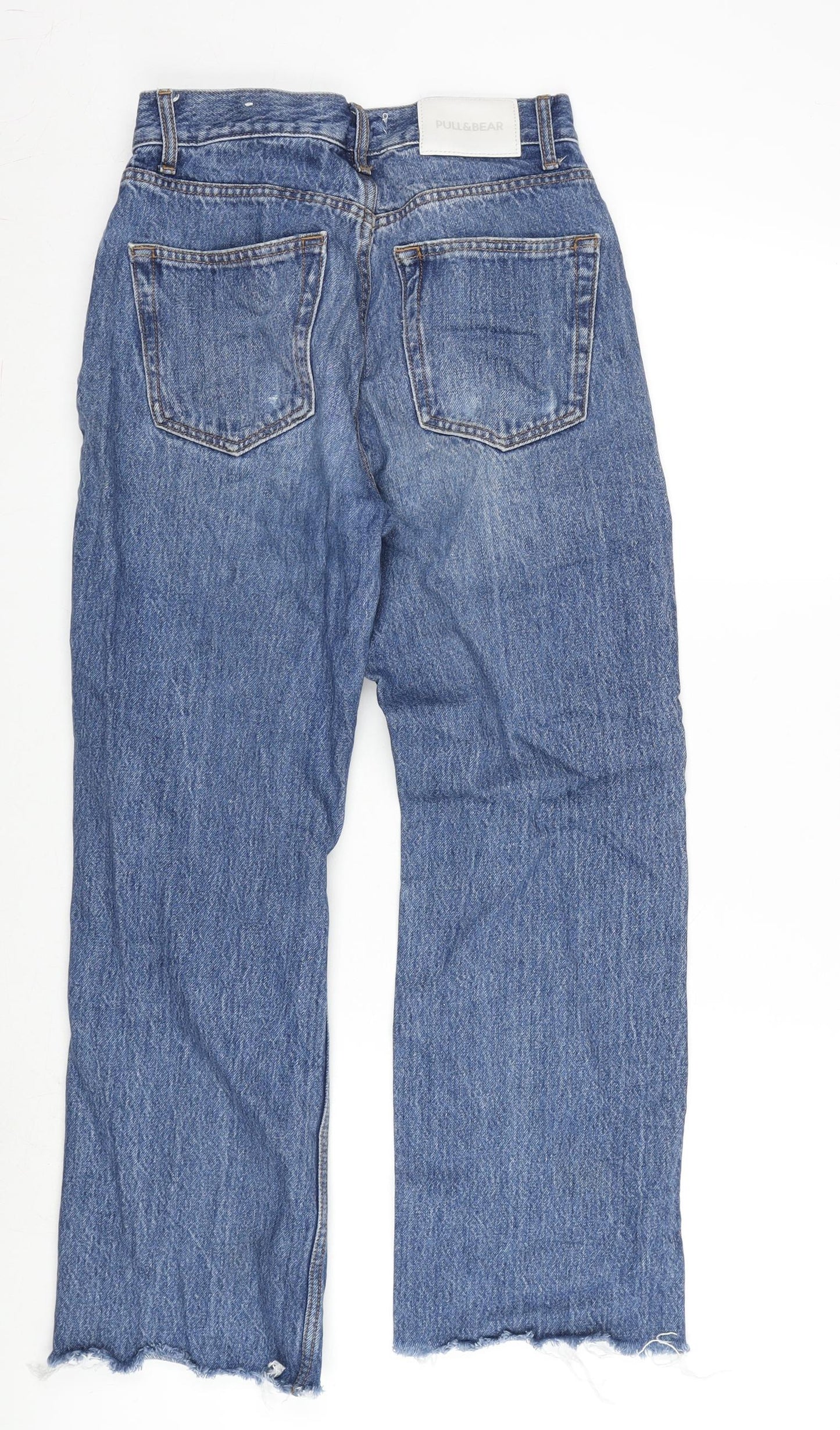 Pull&Bear Womens Blue Cotton Cropped Jeans Size 8 L25 in Regular Zip - Raw Hem