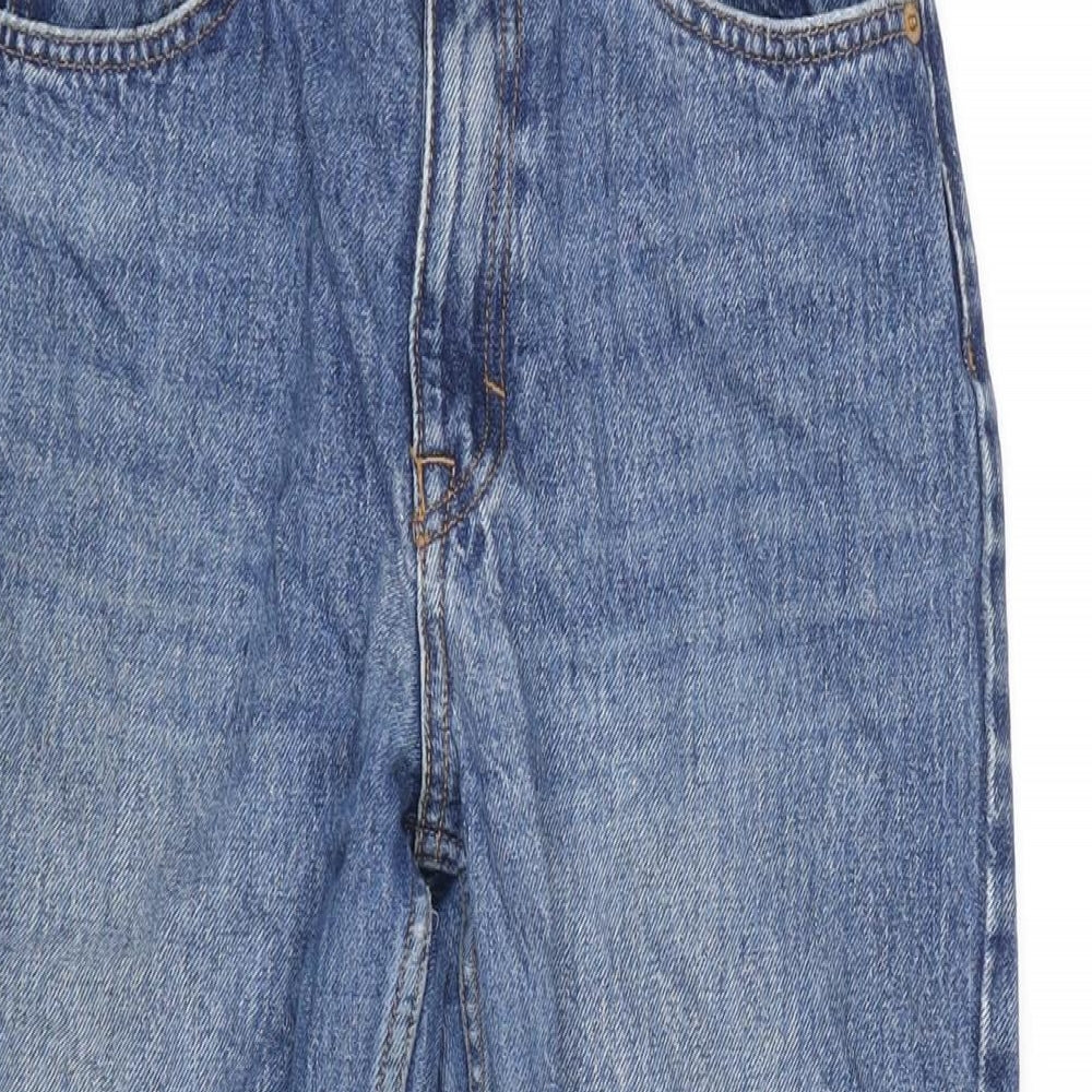 Pull&Bear Womens Blue Cotton Cropped Jeans Size 8 L25 in Regular Zip - Raw Hem