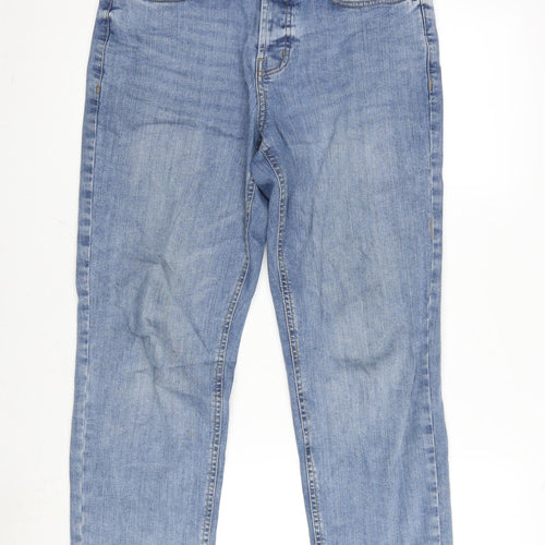 Denim & Co. Womens Blue Cotton Blend Straight Jeans Size 30 in L30 in Regular Button