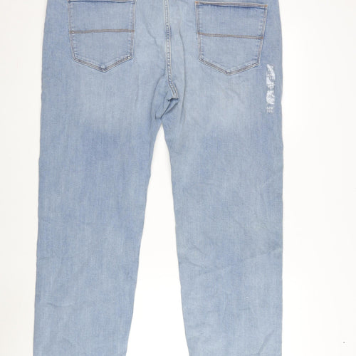Marks and Spencer Mens Blue Cotton Blend Straight Jeans Size 42 in L33 in Regular Zip