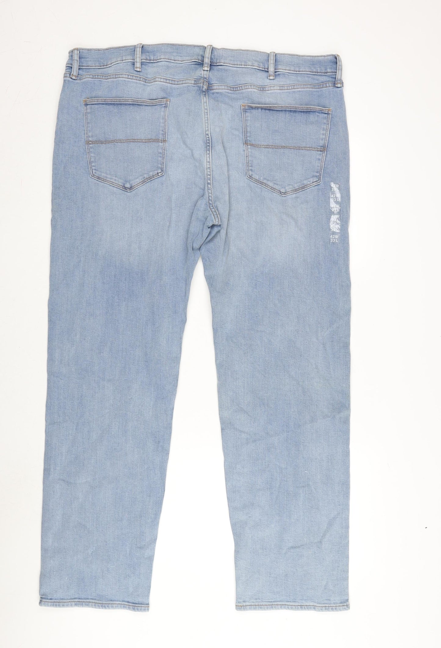 Marks and Spencer Mens Blue Cotton Blend Straight Jeans Size 42 in L33 in Regular Zip