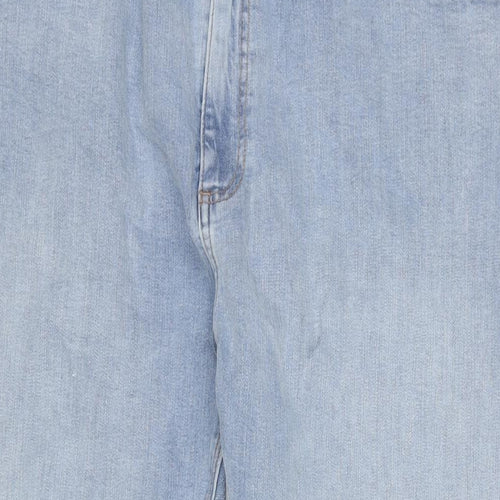 Marks and Spencer Mens Blue Cotton Blend Straight Jeans Size 42 in L33 in Regular Zip