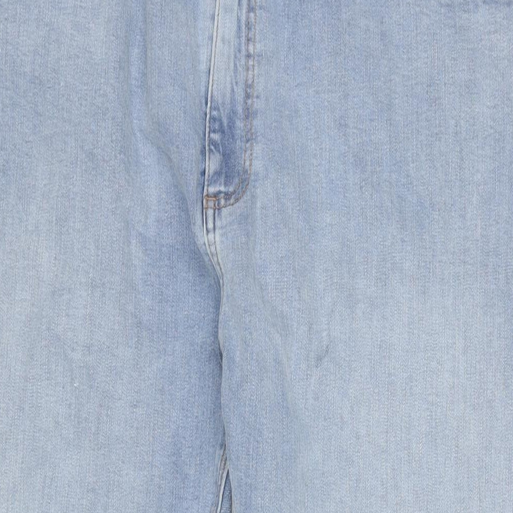Marks and Spencer Mens Blue Cotton Blend Straight Jeans Size 42 in L33 in Regular Zip