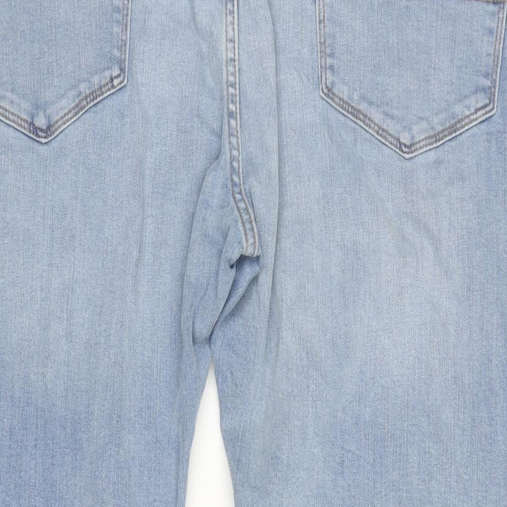 Marks and Spencer Mens Blue Cotton Blend Straight Jeans Size 42 in L33 in Regular Zip