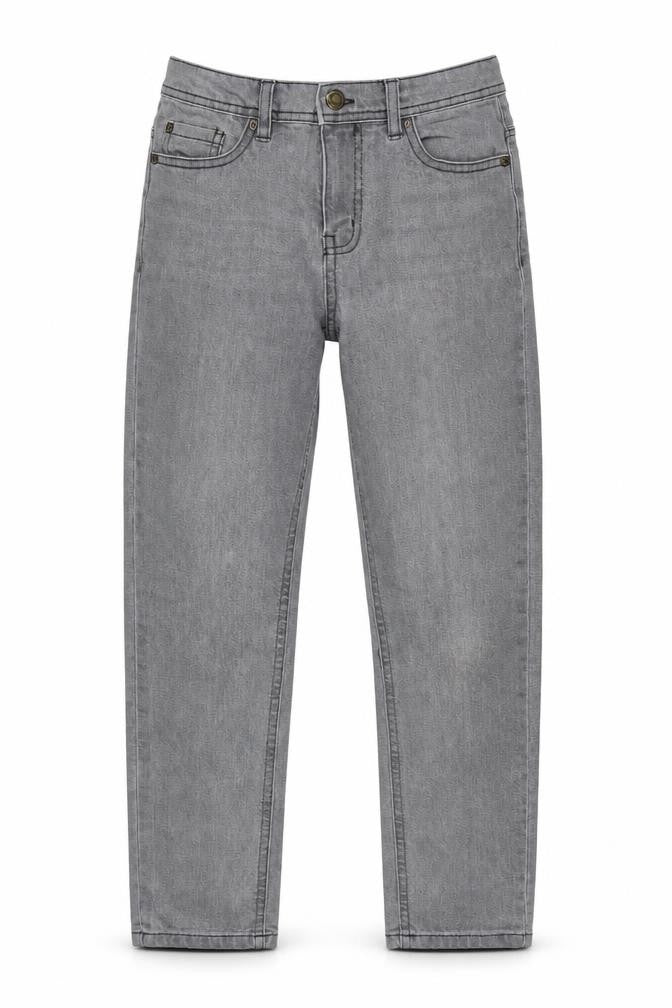 Denim & Co. Girls Grey Cotton Straight Jeans Size 9-10 Years L23.5 in Regular Zip