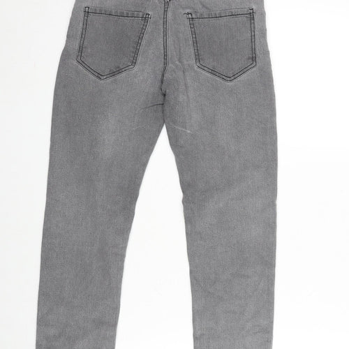 Denim & Co. Girls Grey Cotton Straight Jeans Size 9-10 Years L23.5 in Regular Zip